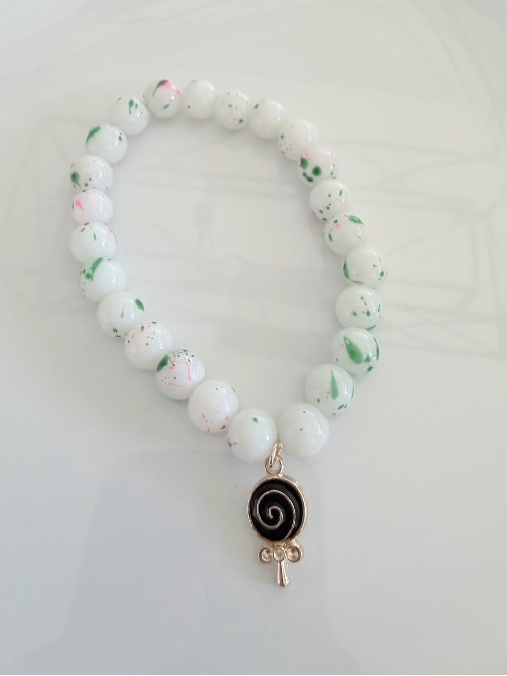 Lollipop Charm Speckled Bead Bracelet Handmade Girlhood Core Novelty Jewelry